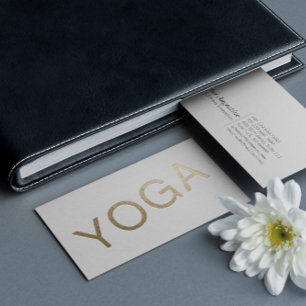 Minimal White & Gold Embossed Text Yoga Instructor Business Card
