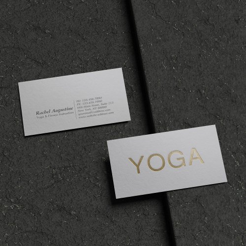 Minimal White  Gold Embossed Text Yoga Instructor Business Card