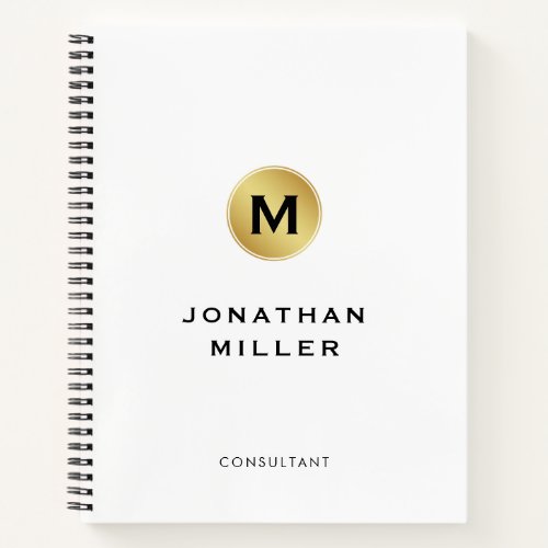 Minimal White Gold Monogram Notebook