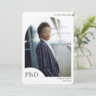Minimal White Gray Arch Photo PhD Graduation Announcement