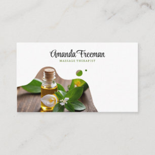 Minimal White & Green Essential Oils Massage Business Card