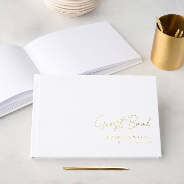 Minimal, White, Handwriting Script, Foil, Wedding Foil Guest Book (Creator Uploaded)