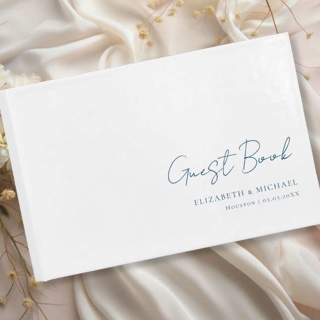 Minimal, White Handwriting Script Wedding  Guest Book (Minimal, White Handwriting Script Wedding Guest Book with your name and date.)
