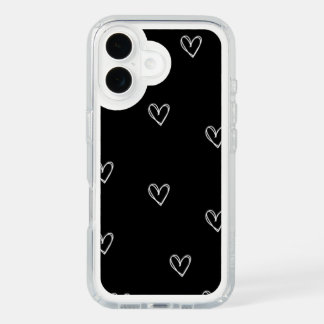 Minimal White Heart Pattern Black Phone Case | Cut