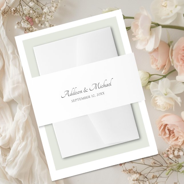 Minimal White Invitation Belly Band (Minimal invitations belly band, white, for your wedding. With your name and date.)