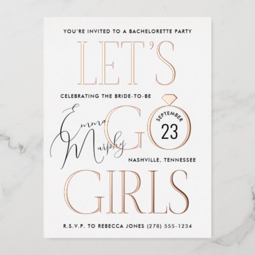 Minimal White Lets Go Girls Bachelorette Party Foil Invitation Postcard