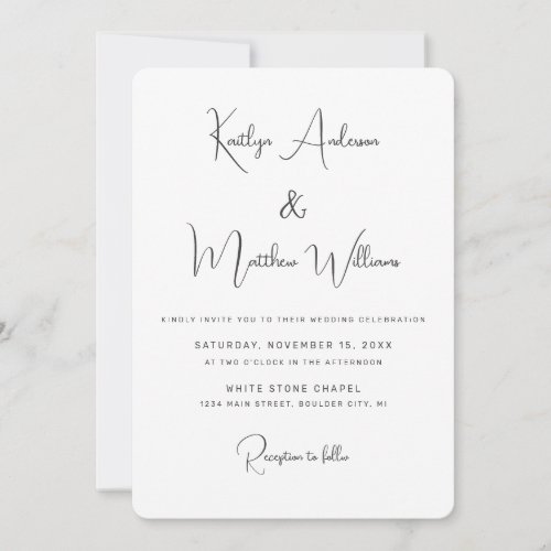 Minimal White Modern Elegant Typography Wedding Invitation