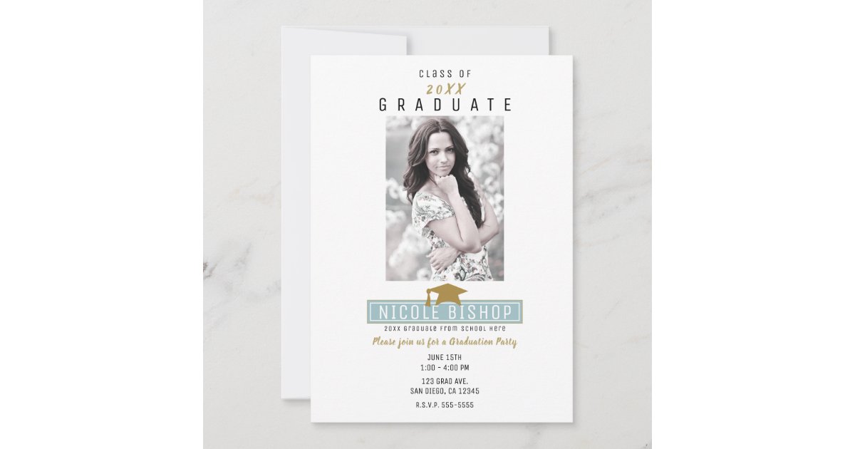 Minimal White Modern Photo Graduation Party Invitation | Zazzle