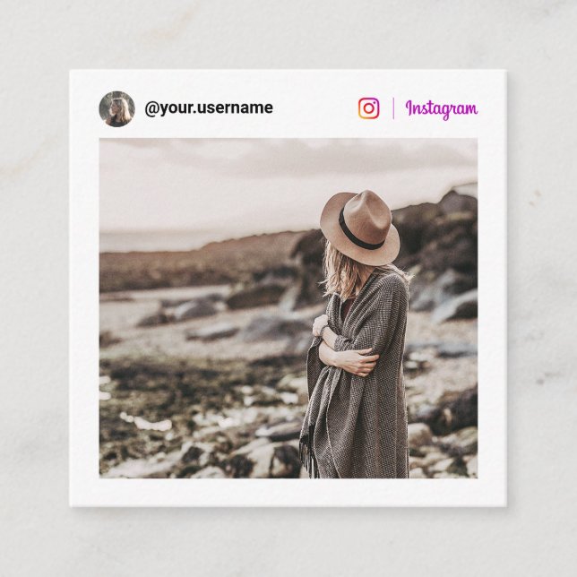 Minimal white modern photo social media Instagram Calling Card (Front)