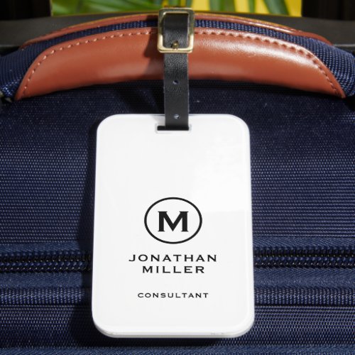 Minimal White Modern Typographic Monogram Luggage Tag