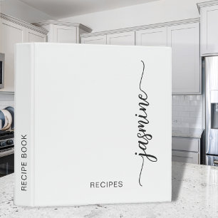 Minimal White Monogram Calligraphy Cookbook Recipe 3 Ring Binder