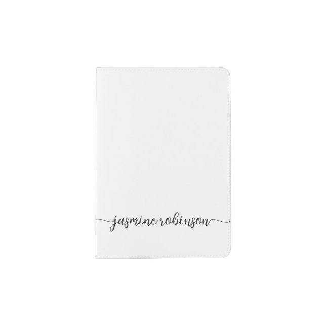 Minimal White Monogram Name Signature Script Passport Holder (Front)