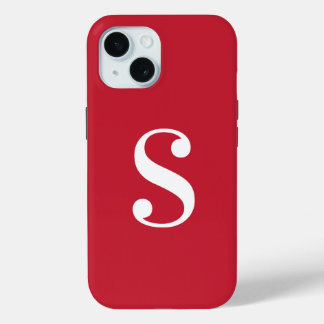 Minimal White Monogram on Red iPhone 15 Case