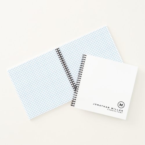 Minimal White Monogram Square Graph Paper Notebook