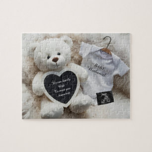 Minimal white Neutral Pregnancy announcement Card Jigsaw Puzzle