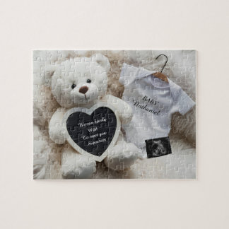 Minimal white Neutral Pregnancy announcement  Card Jigsaw Puzzle