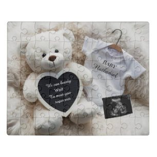 Minimal white Neutral Pregnancy announcement gift Jigsaw Puzzle