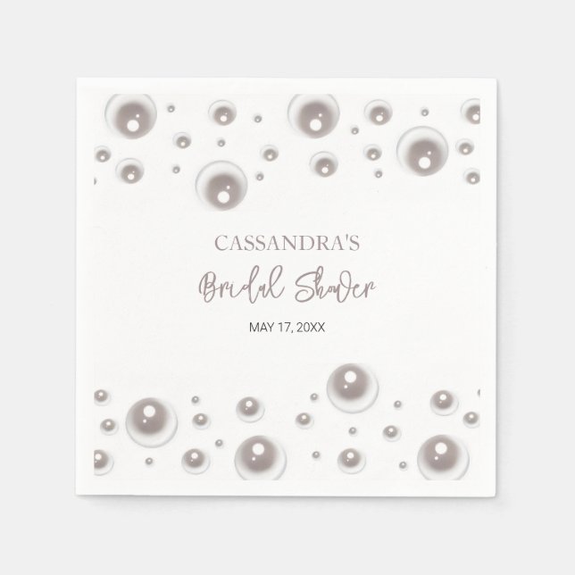 Minimal White Pearl Bridal Shower  Napkins (Front)