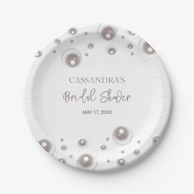 Minimal White Pearl Bridal Shower  Paper Plates (Front)