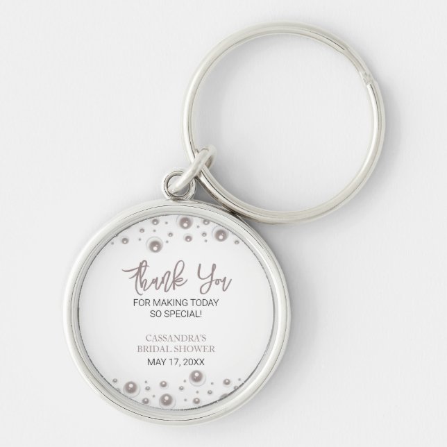 Minimal White Pearl Bridal Shower Thank You Keychain (Front)