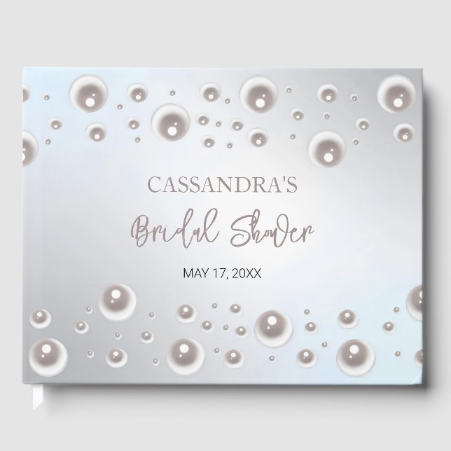 Minimal White Pearl Silver Bridal Shower  Guest Book (Front)