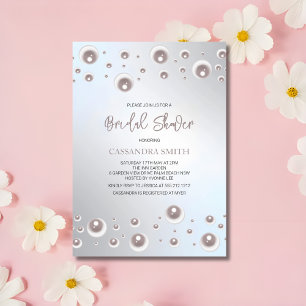 Minimal White Pearl Silver Bridal Shower  Invitation
