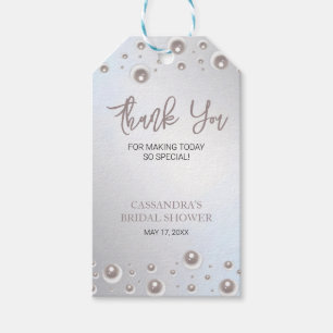 Minimal White Pearl Silver Bridal Shower Thank You Gift Tags