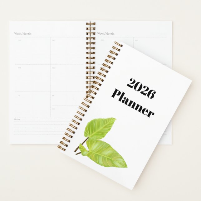 Minimal White Planner with Painted Green Leaves (Display)