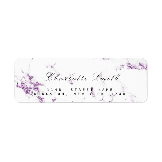 Minimal White Purple Lavender Marble RSVP Label (Front)