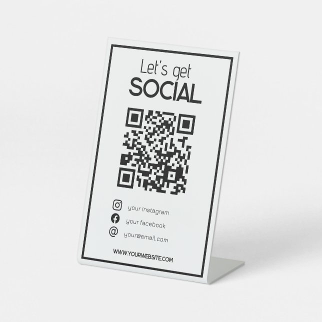 minimal white QR code simple scan me social media Pedestal Sign (Front)