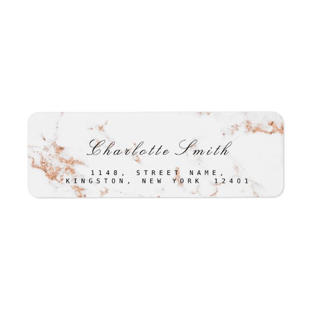 Minimal White Rose Gold Copper Marble RSVP Label (Front)