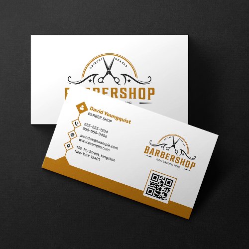Minimal White  Rusty Brown Barber Shop Coiffeur Business Card