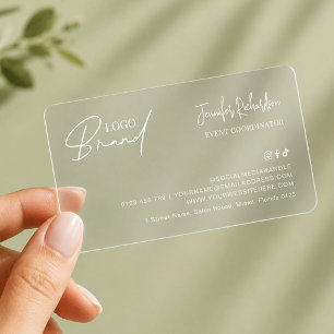 Minimal White Text Business Logo Corporate Plastic Clear Business Cards