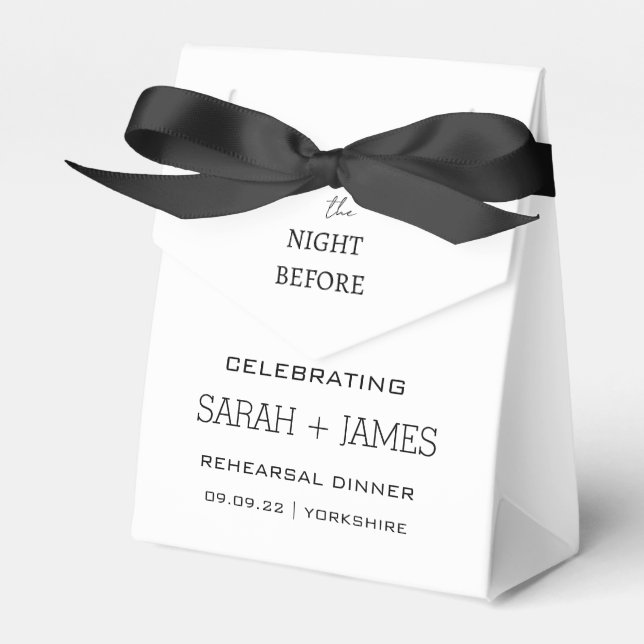 Minimal White The Night Before Rehearsal Dinner  Favor Boxes (Front Side)
