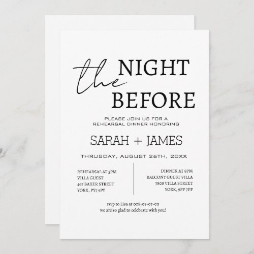 Minimal White the Night Before Rehearsal Dinner  Invitation