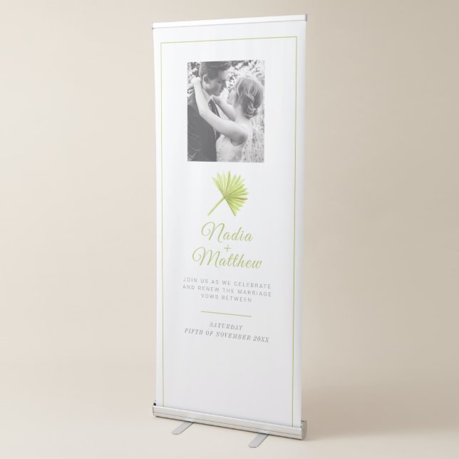 Minimal white tropical palm photo wedding renewal  retractable banner (3/4)