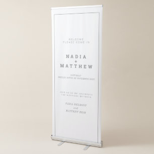 Minimal white with gray outline and text wedding retractable banner