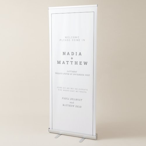 Minimal white with gray outline and text wedding retractable banner