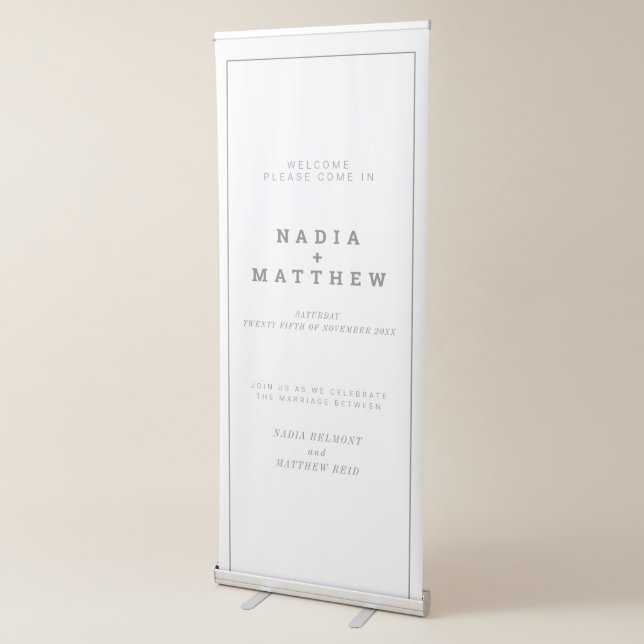 Minimal white with gray outline and text wedding retractable banner (3/4)
