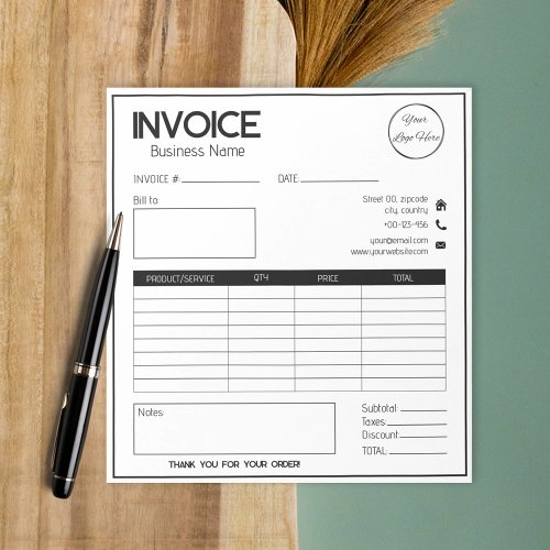 Minimal white with logo simple business invoice  notepad