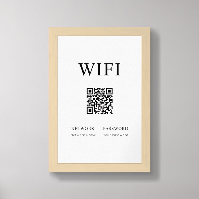Minimal Wifi Password Sign with QR Code Poster (Framed Front)