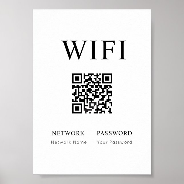 Minimal Wifi Password Sign with QR Code Poster (Front)
