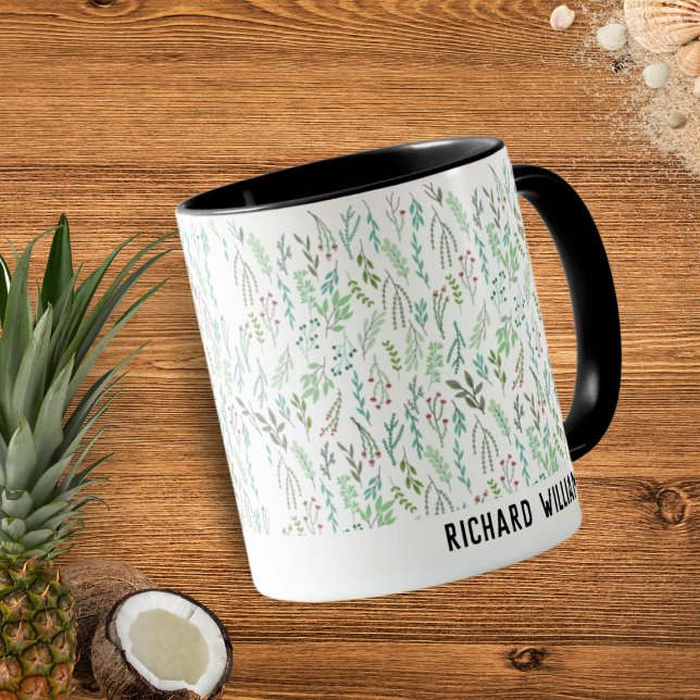 Minimal Wild Flower Elegant Christmas Black Coffee Mug (Creator Uploaded)