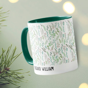 Minimal Wild Flower Elegant Christmas Green Coffee Mug