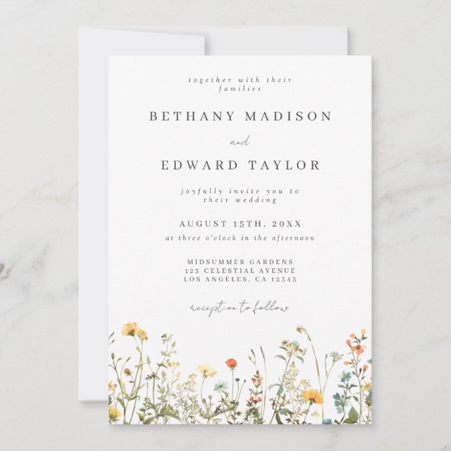 Minimal Wildflower All in One Wedding Invitation (Front)