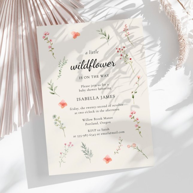 Minimal Wildflower Beige Boho Floral Baby Shower Invitation (Creator Uploaded)