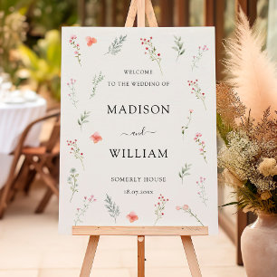 Minimal Wildflower Beige Floral Wedding Welcome Foam Board