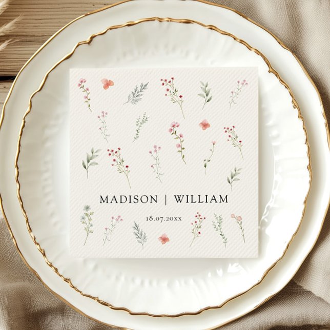 Minimal Wildflower Boho Beige Floral Wedding Napkins (Creator Uploaded)