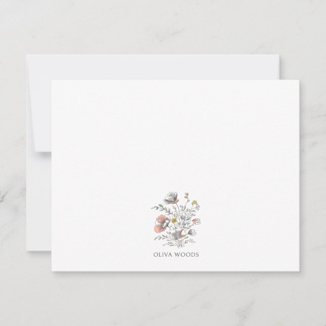 Minimal Wildflower Botanical Name Stationery  Note Card (Front)