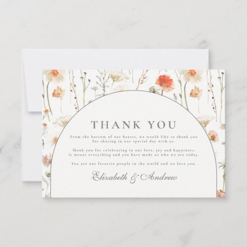 Minimal Wildflower Botanical Wedding Thank You Card